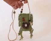 Fiber Treasure Pouch - Hand Woven Silk Fiber Art Necklace