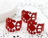 buy 4 pcs get 1pcs free Adjustable Enamel Antique Brass Filigree Rings blank setting With 8mm Pad (Nickel Free)  ---Red(RINGSS- ENAM-3-9)