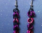 Pink, Violet, and Black Dangle Chainmaille Earrings