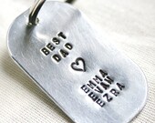 Personalized Best Mom Best Dad Dog Tag Hand Stamped Key Chain Brushed Aluminum Add Kids Names