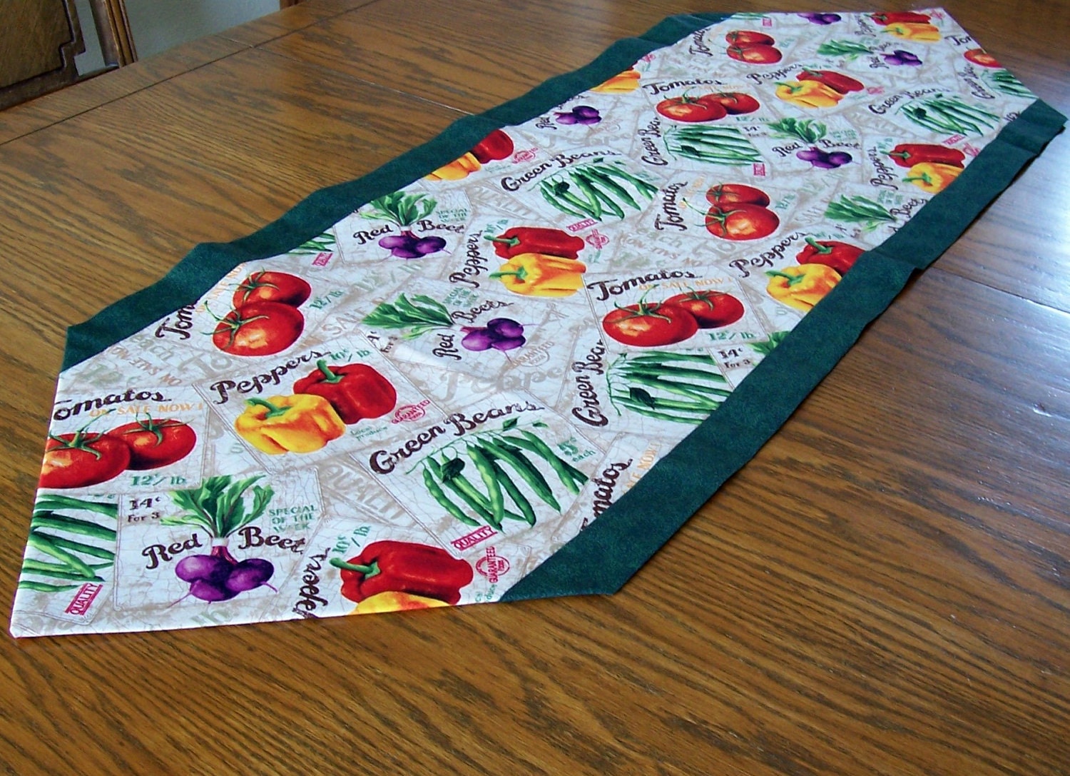 Green Cloth Table Runner with Vegetable Print fabric
