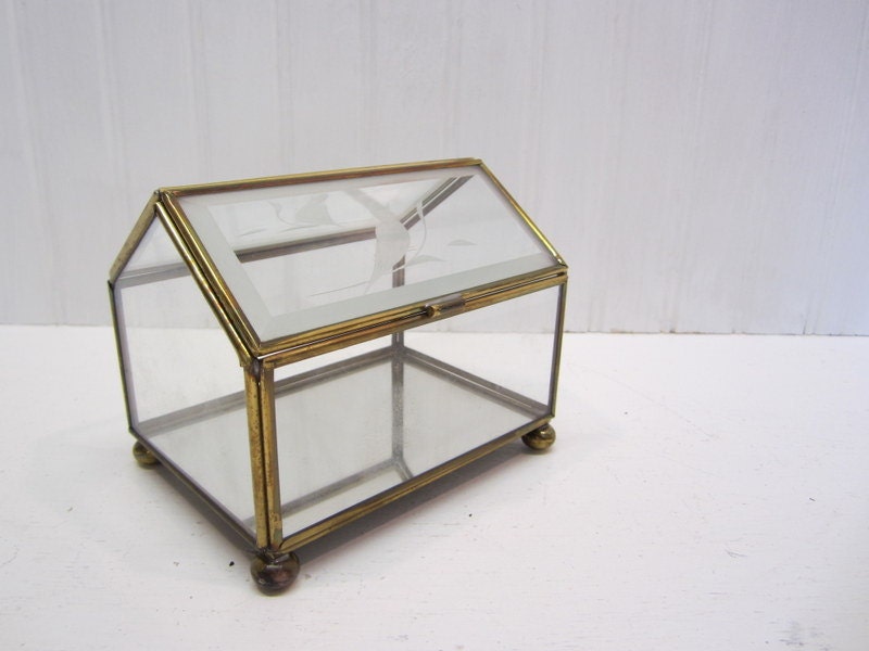 Vintage Brass, Glass and Mirror Display Cabinet with Etched Duck