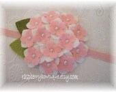 Baby headbands Felt Flower Headband Small Wool Felt Hydrangea Ellie-White and Soft Pink-U PICK Headband, or Hair Clip, or Brooch