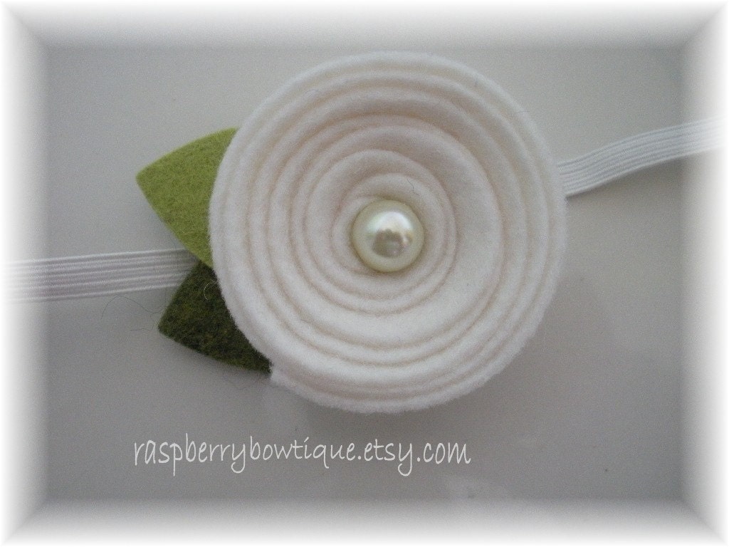 Baby Headband Felt Flower Headband Wool Felt Flower Liz-White-U PICK Headband, or Hair Clip, or Brooch