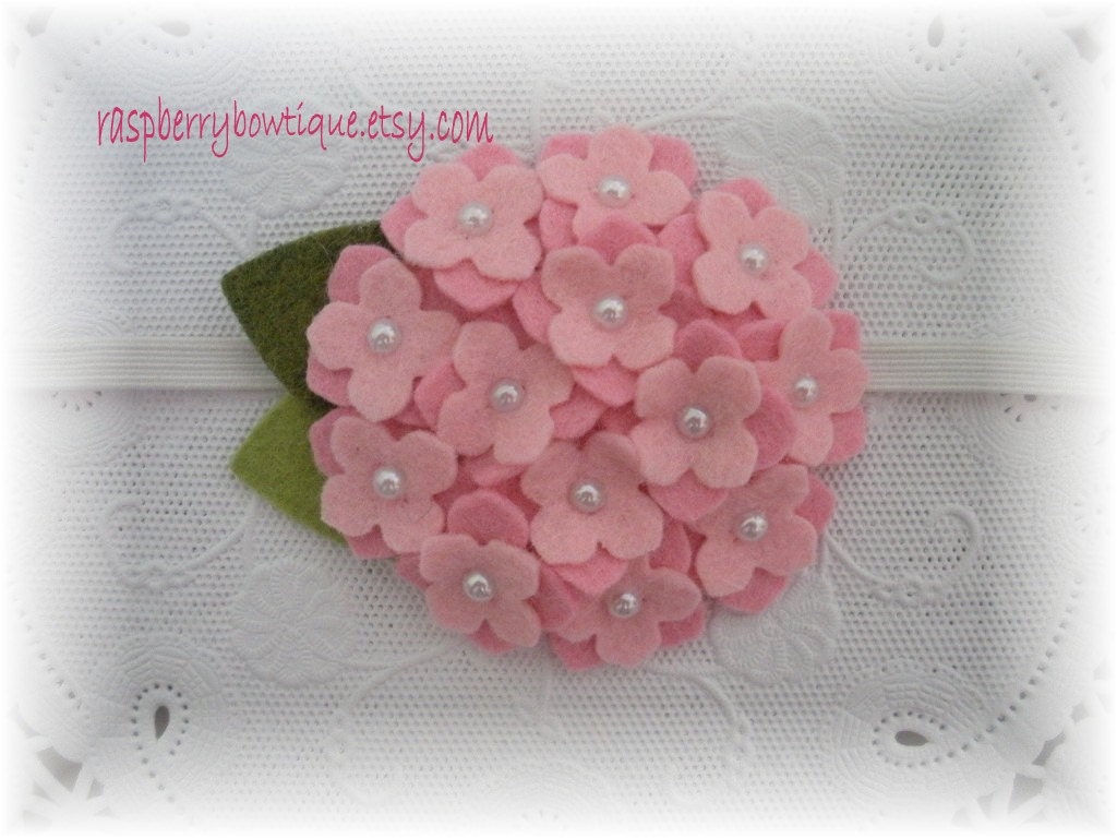 Baby headbands Felt Flower Headband Small Wool Felt Hydrangea Ellie-Cotton Candy Pink, Soft Pink-U PICK Headband, or Hair Clip, or Brooch