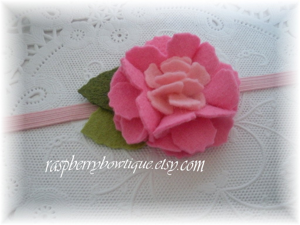 Baby Flower Headband Wool Felt Flower Maddie-Hot Pink- U PICK Headband, or Hair Clip, or Brooch