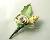 Vintage map atlas paper rose and bud boutonniere for weddings and proms
