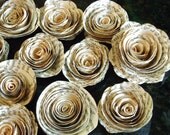 2" vintage book page recycled paper flowers spiral roses for bouquets, scrapbooks, place cards, name tags and decorations