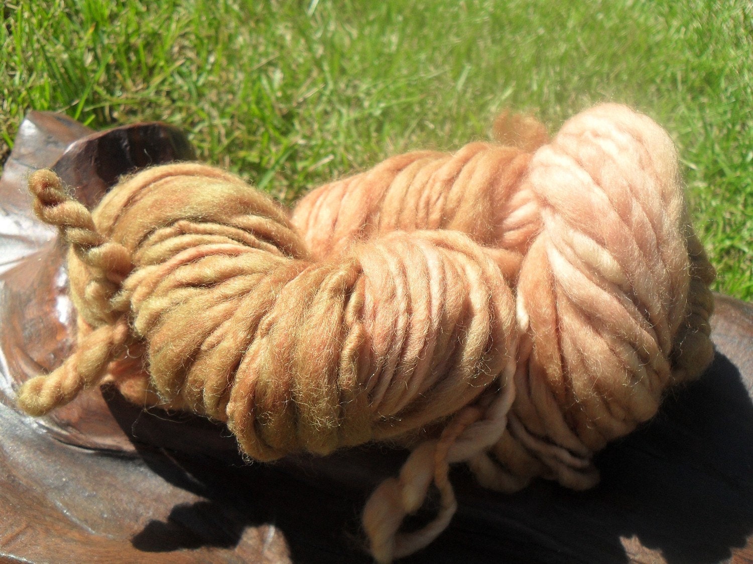 Cinnamon Apple- Tan  Hand Dyed Merino Wool Yarn- Thick and Thin Super Bulky 65 yards 3.5oz - GrandValleyFiber
