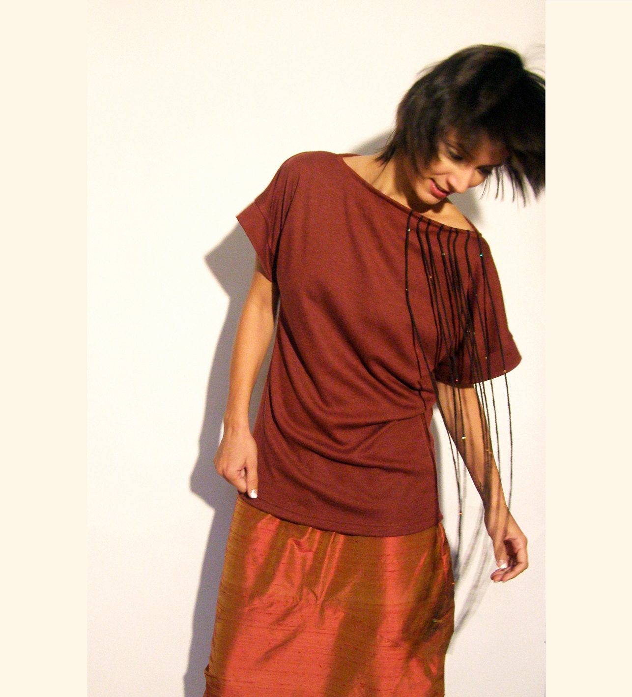 Winter fringe blouse jumper shirt sparkled bordeaux
