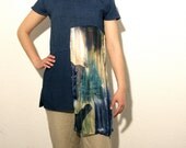 Blue summer tunic eco friendly upcycled clothing color blocking