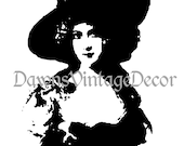 Black White Silhouette Look Digital Download Art Print Victorian Lady