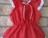 OOAK 4T Red Polka Dot Short Set - Peasant Top - Ruffle Short - Seersucker - White Dots- Girls