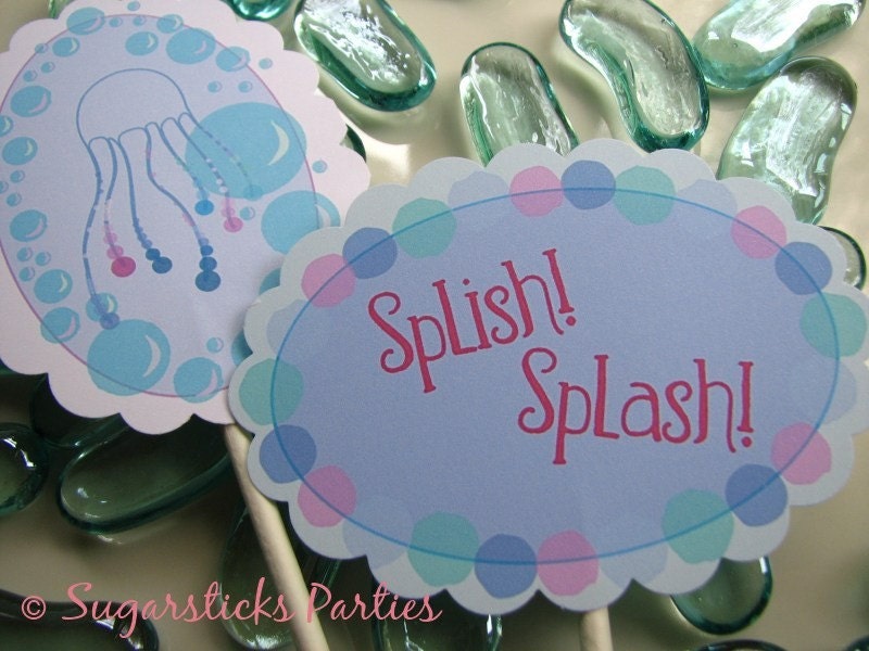 Splash Party birthday cupcake toppers, party circles Il_170x135