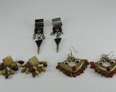 Vintage 80s Earrings Stones & Copper Destash 3 Pairs