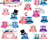 Wedding Owls Clipart Clip Art, Love Birds Marriage Clipart Clip Art - Commercial and Personal