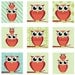 Retro Owls / Choose Your Colors / 1 Inch Scrabble Tile Pendant Squares / Digital Collage Sheet