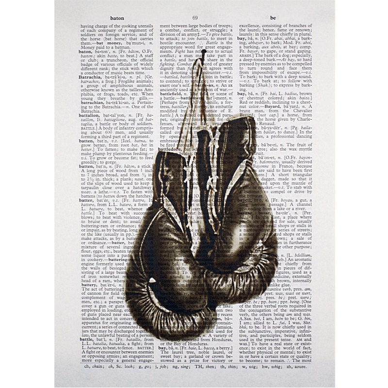 Boxing Gloves Print on a Vintage Dictionary Page