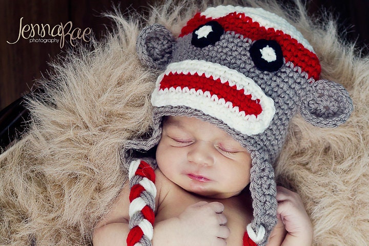 Sock Monkey Crochet Baby Hat