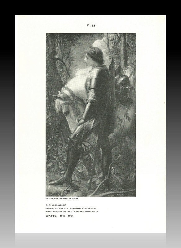 Sir Galahad and Horse Print Black and White by papersfromthepast