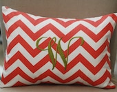 Monogrammed Coral Chevron Print Throw Pillow-Small Lumbar