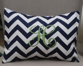 Monogrammed Navy Chevron Print Throw Pillow-Small Lumbar