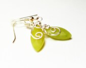 Olive Jade Marquis Cut Earrings- Wire Wrapped- Gemstone- Handmade Jewelry- Green