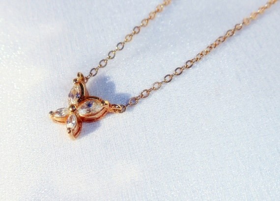 Silver Butterfly Necklace Vintage Gold Over Steling Silver CZ (925)