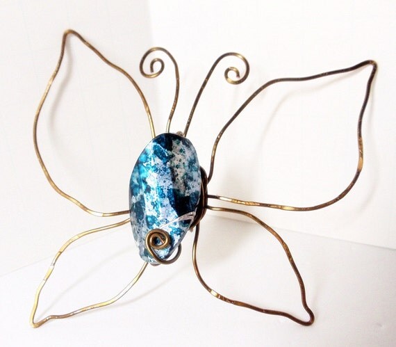 Butterfly Scarf Pin- Magnetic Brooch- Hat Pin- Antique Brass- Handmade Jewelry