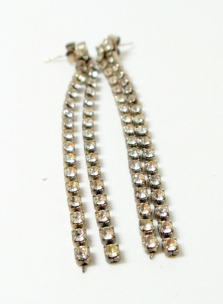 80's Rhinestone 2 Piece Set- Choker- Earrings- Bridal- Prom- Dance- Vintage