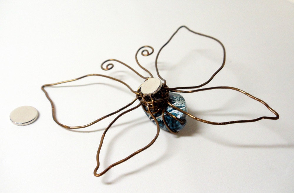 Butterfly Scarf Pin- Magnetic Brooch- Hat Pin- Antique Brass- Handmade Jewelry