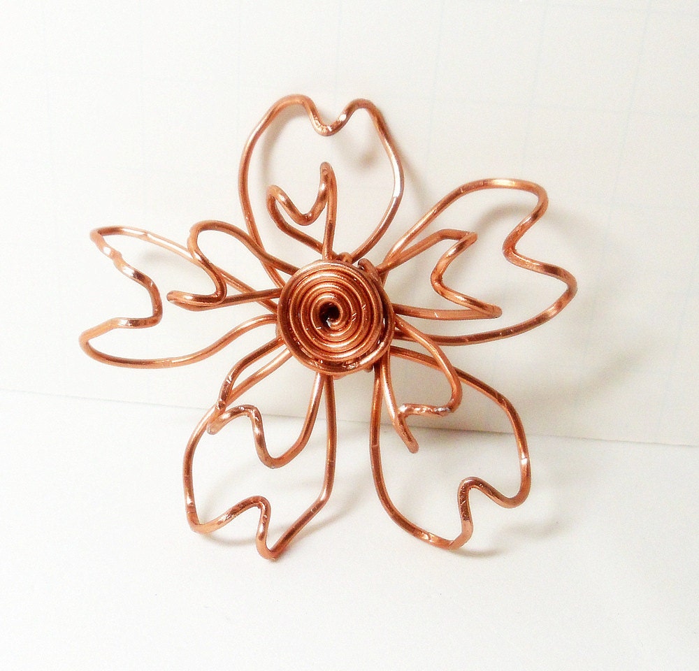 Magnetic Flower Brooch- Wire Wrapped- Copper - Scarf Pin- Hat Pin- Handmade Jewelry