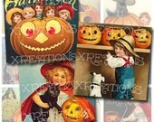 Cute Halloween Squares in 1.5x1.5 inches (38mm) - from vintage halloween greeting cards and postcards - Digital Collage Sheet