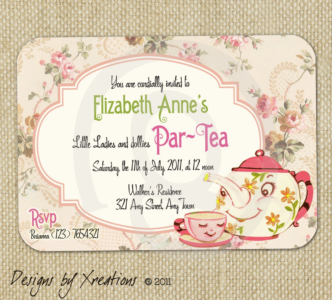Items similar to Cute Vintage Tea Party Invitation Digital Template