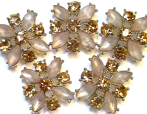 2 Hole Slider Bead Topaz Swarovski, Beigh Marquis Rhinestone Set Of Five