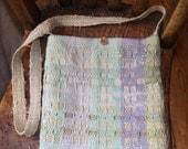 gold and mauve - handwoven bag, shoulder cross-body tote purse hip weaving pastel accessory handbag small medium evening rags recycled
