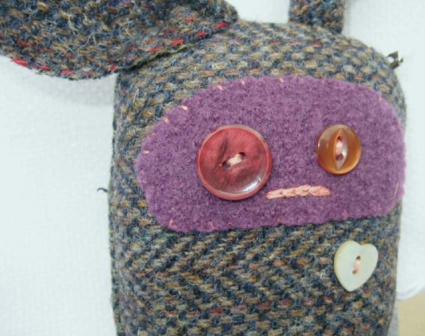 Limited Edition Creature - hand-stitched, Harris tweed creature animal soft sculpture art doll