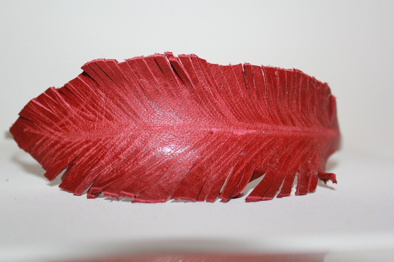 Hand Cut Leather Feather Headband- Red with Camel Covered Headband