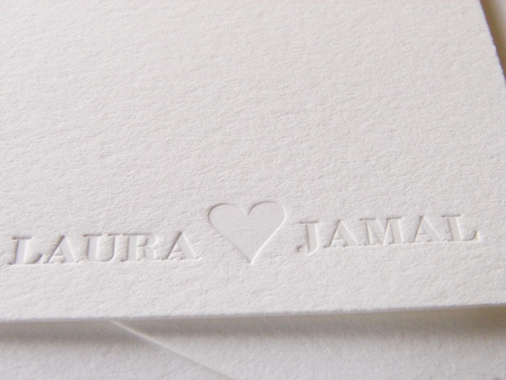 Personalized Letterpress Stationery Names with Heart (Set 20)