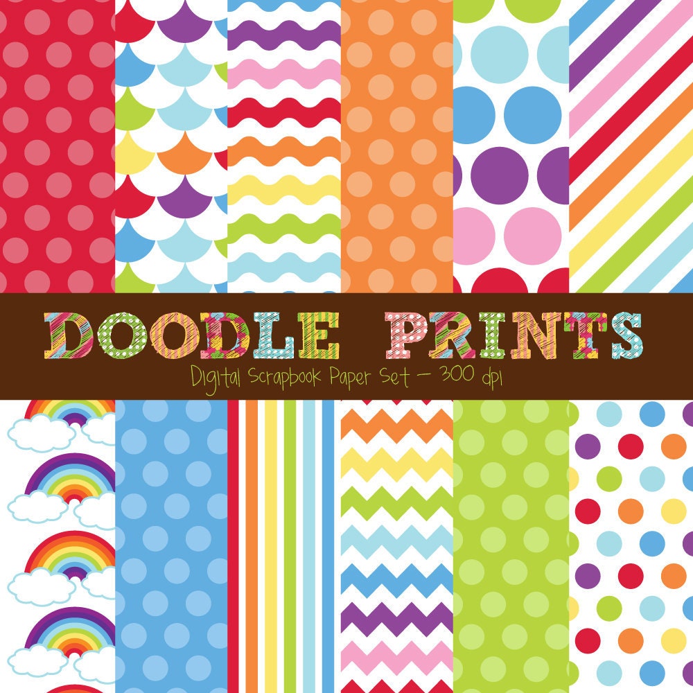 Rainbow Digital Scrapbook Printable Paper Set by doodleprints