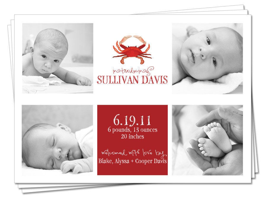 PRINTABLE - Photo Card Birth Announcement (Little Crab)