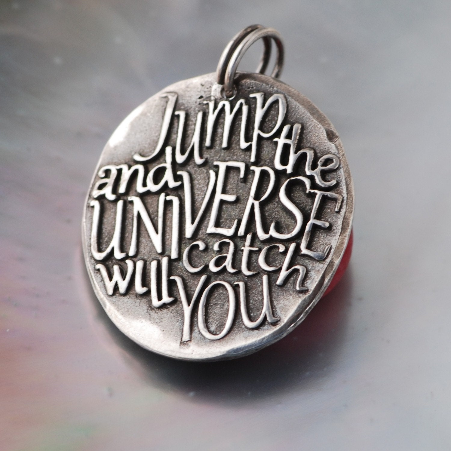 Jump and universe ...  (051) Inspirational quote Silver pendant