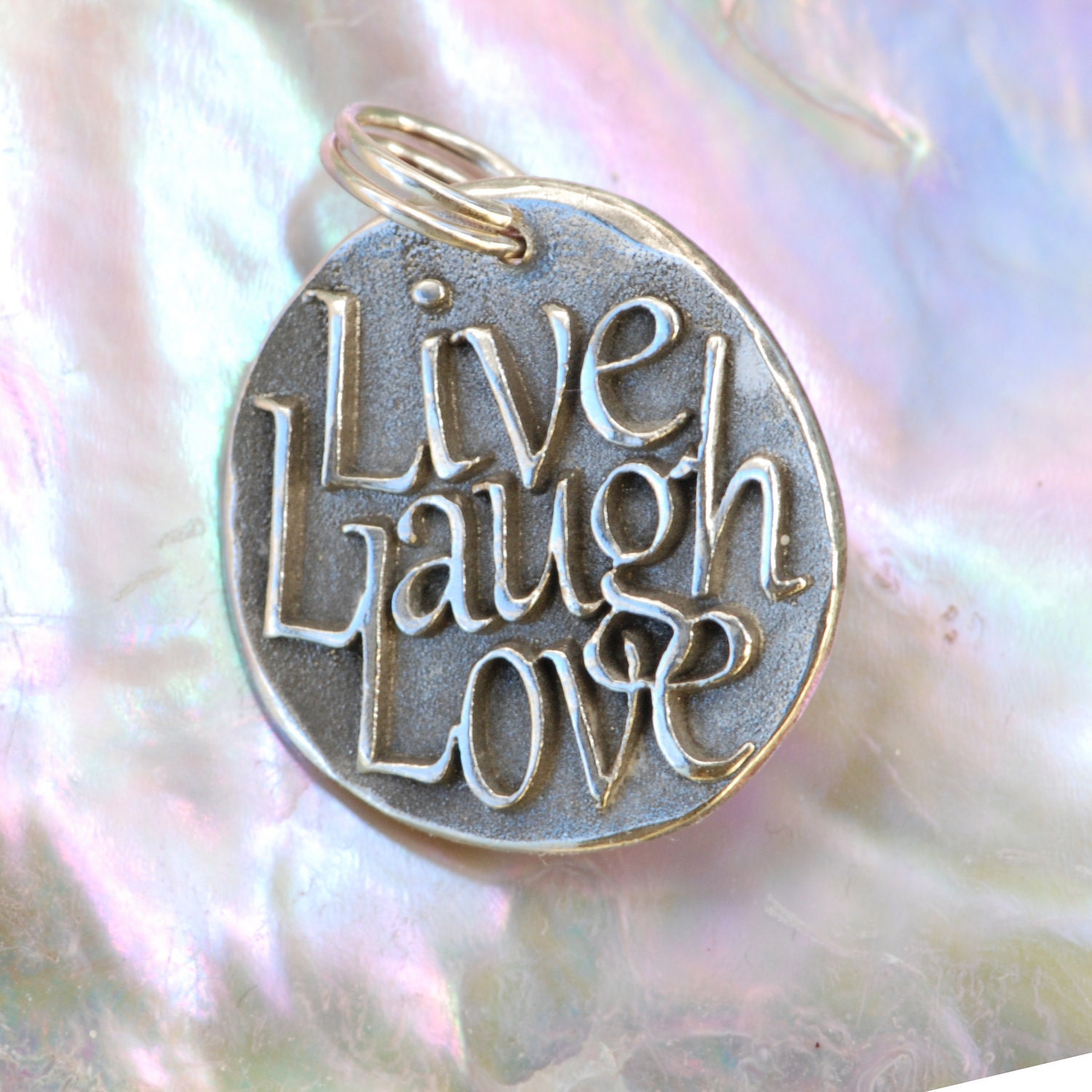 Live, Laugh, Love  (018)... Inspirational quote Silver pendant...Request custom item