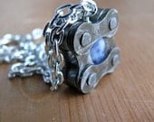 pendant recycled metal bicycle chain sodalite stone tour de france bike jewelry