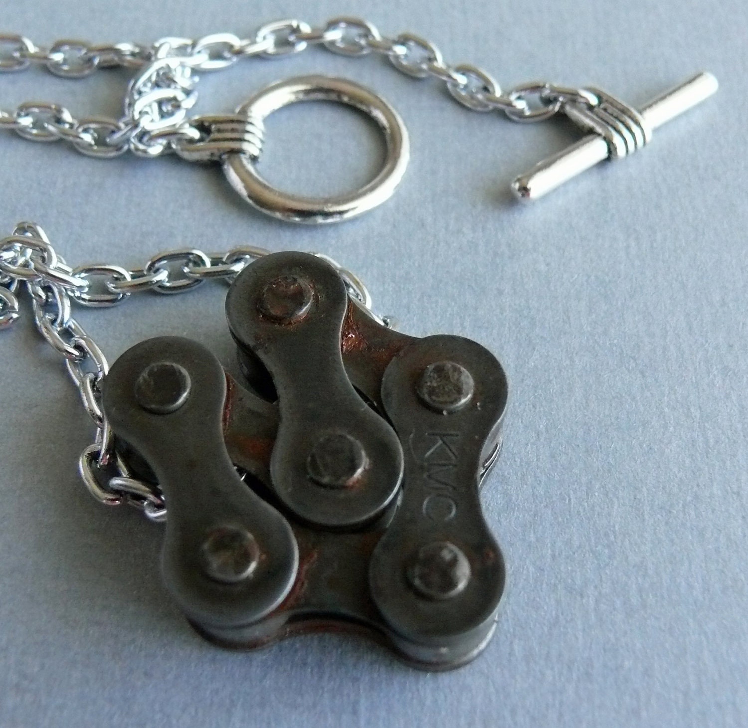 cycling pendant Polygon recycled metal bicycle chain, bike jewelry