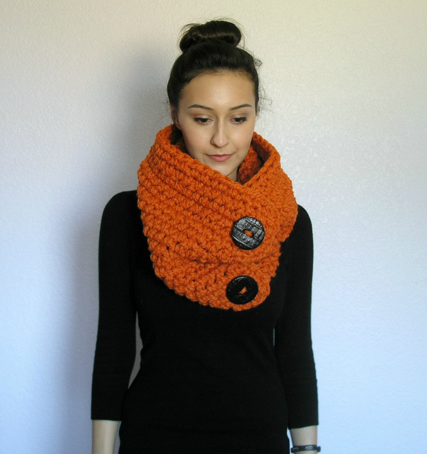 The Verdun , Chunky Buttoned Cowl Scarf - PUMPKIN