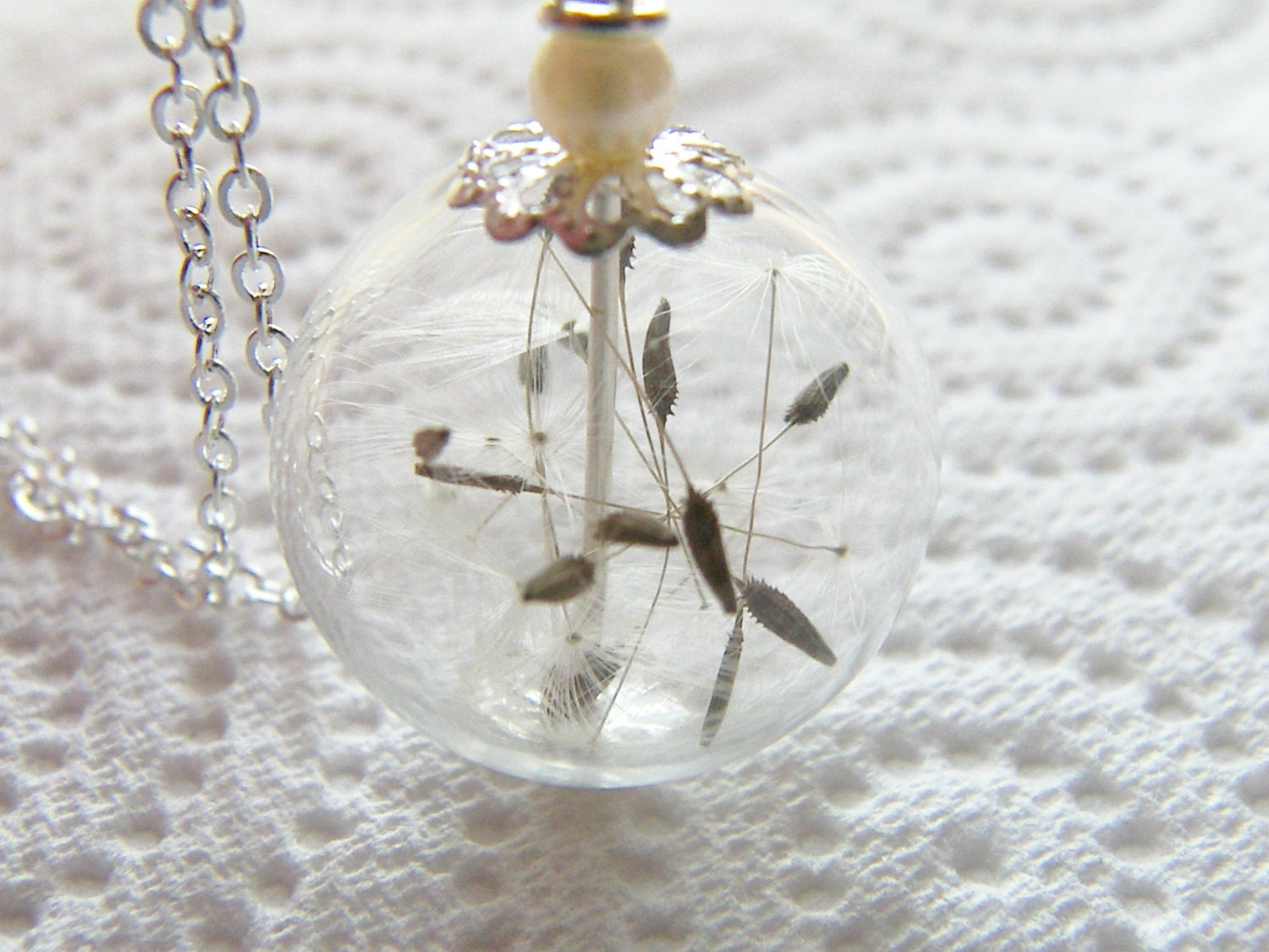 Dandelion Seed Necklace, Glass Orb, Handblown, Eco Friendly, Wish