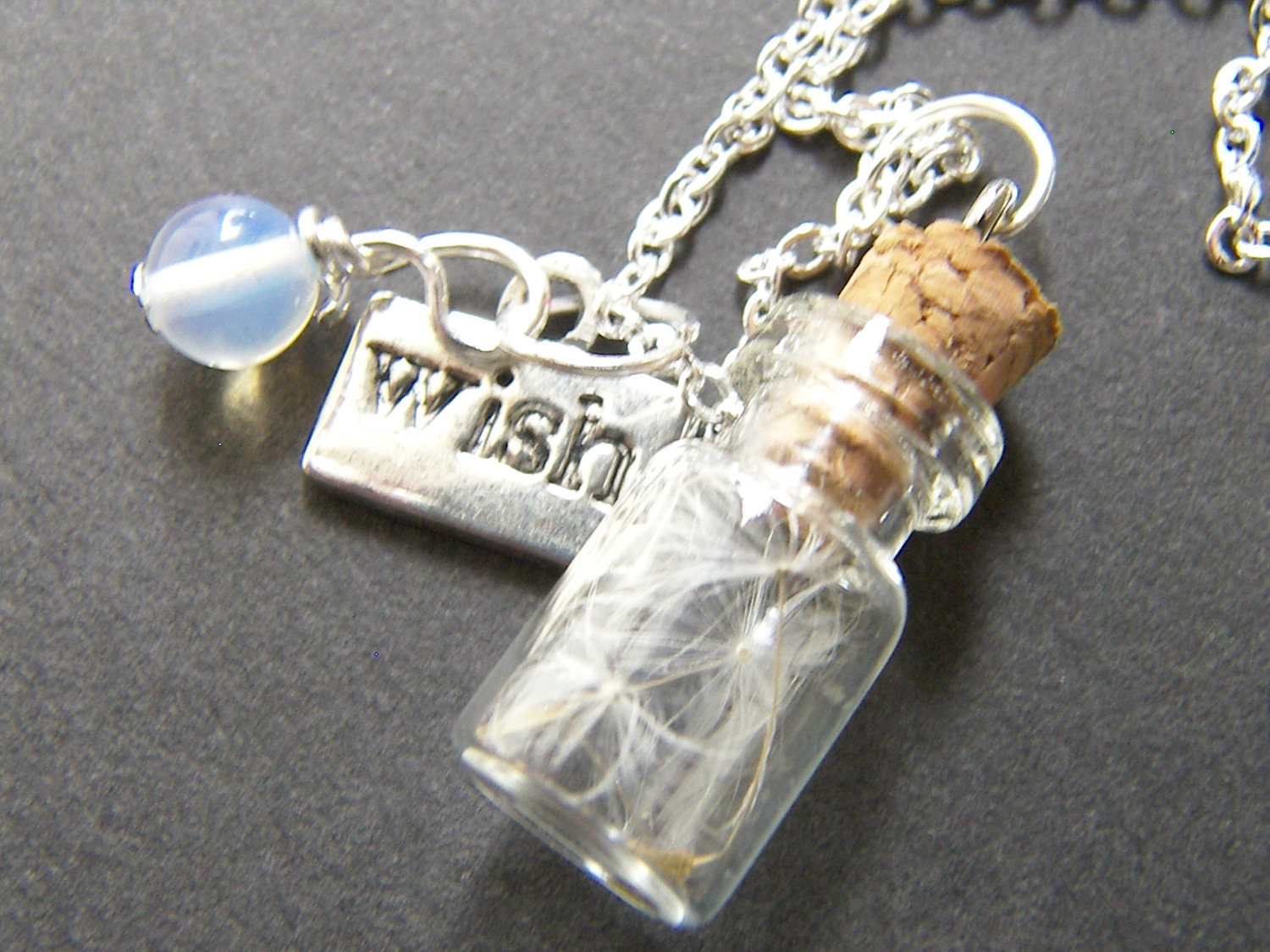 Glass Vial with Dandelion Seeds Charm Necklace - Make a Wish Pendant