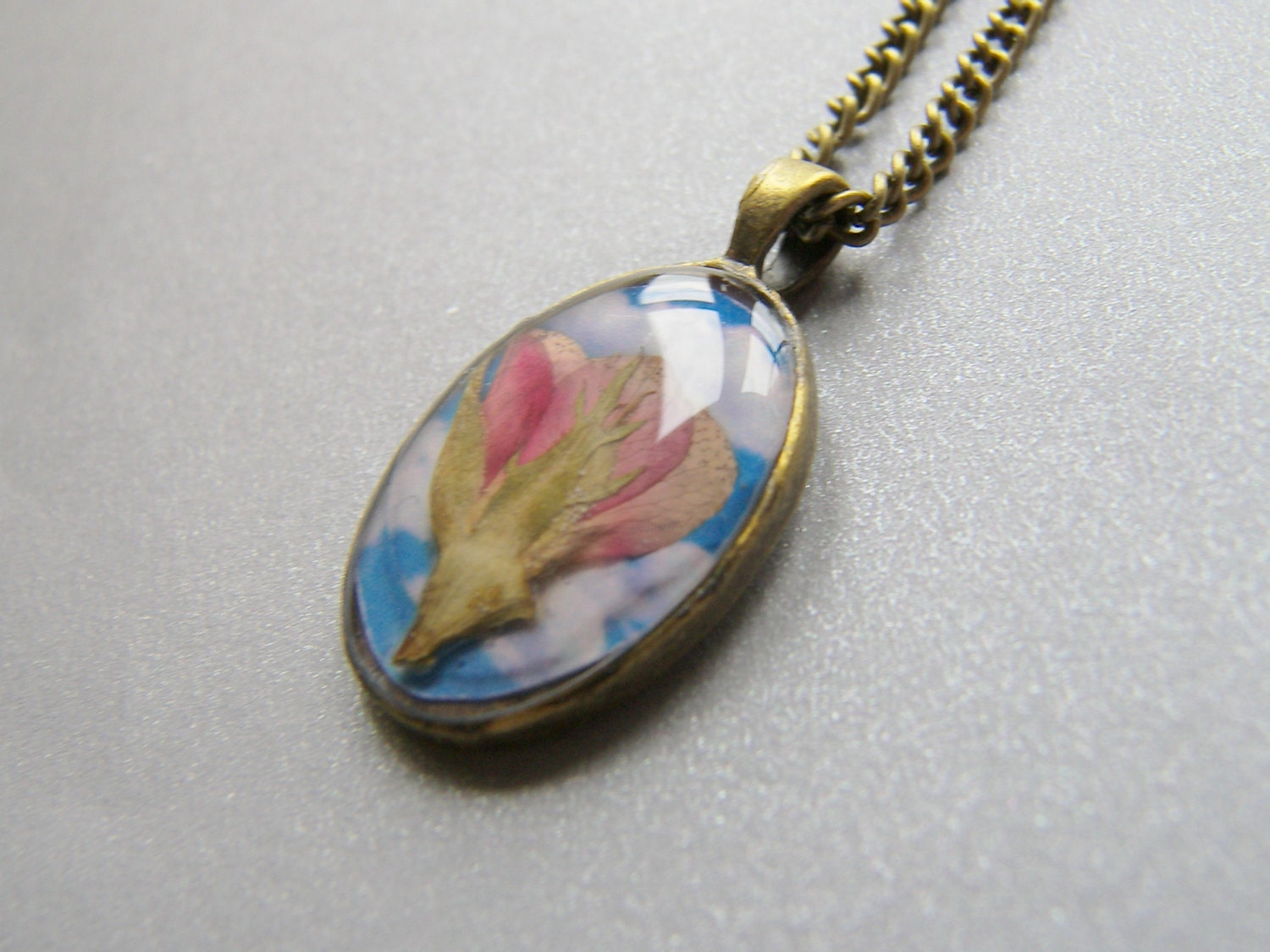 Red Rose Cameo Pendant, Real Flower, Botanical Necklace, Eco Friendly, Nature
