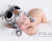 Fuzzy OWL Bird  Beanie Hat Newborn Baby Crocheted Unique Photo Prop